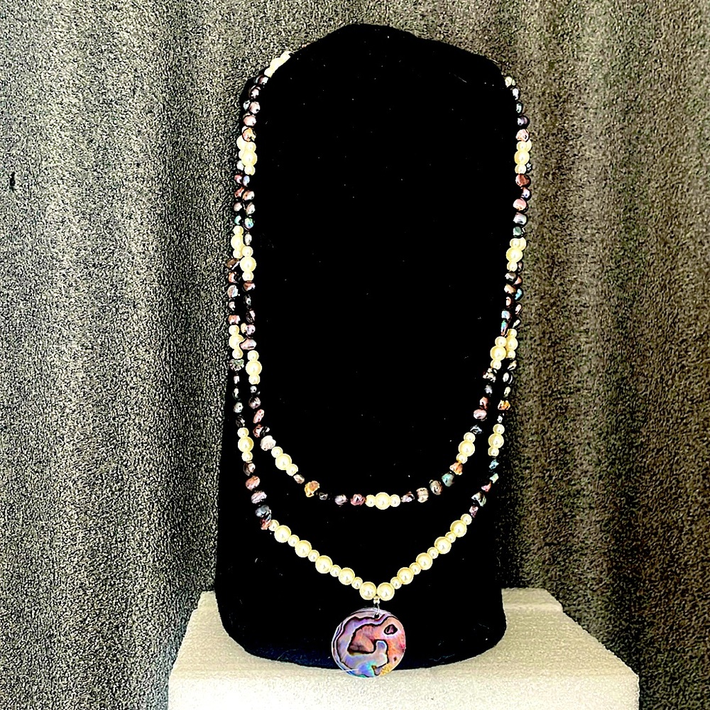 Long Multi/Color Beaded Necklace with Abstract-Figure Pendant